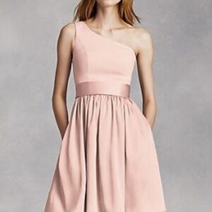 WHITE Vera Wang Sz‎ 16 soft pink / blush one shoulder long dress formal gown